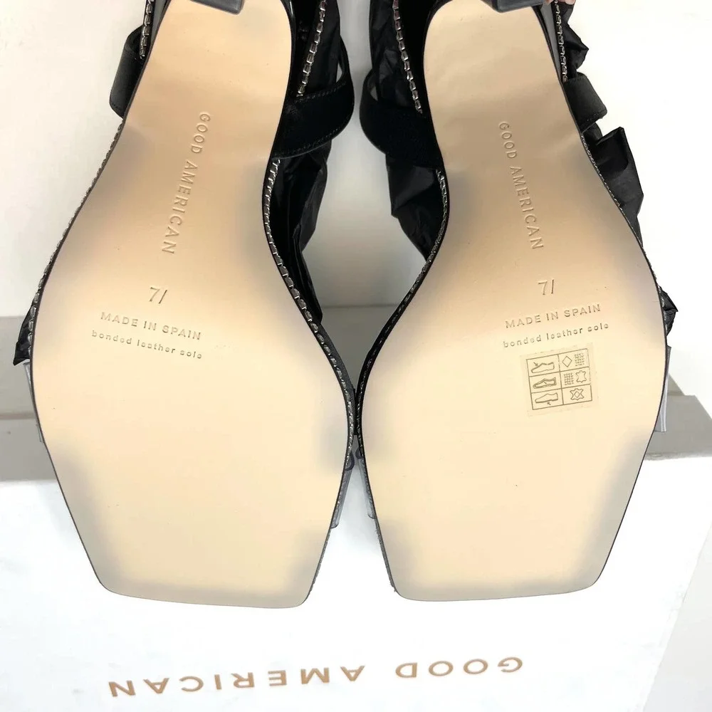 Good American Crystal Crush Lucite Rhinestone Sandals In Black Size 7.5 New